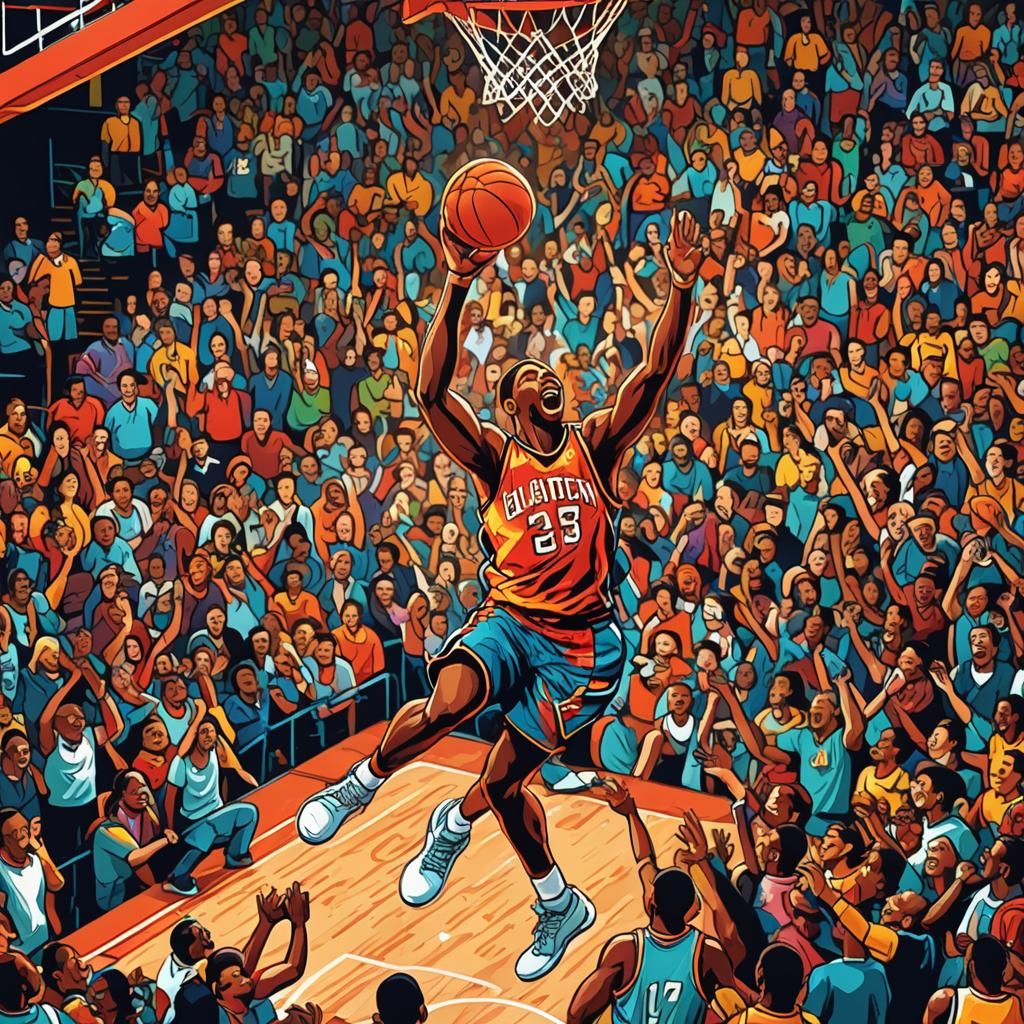 Basketball Player Dunking: Pop Art Illustration