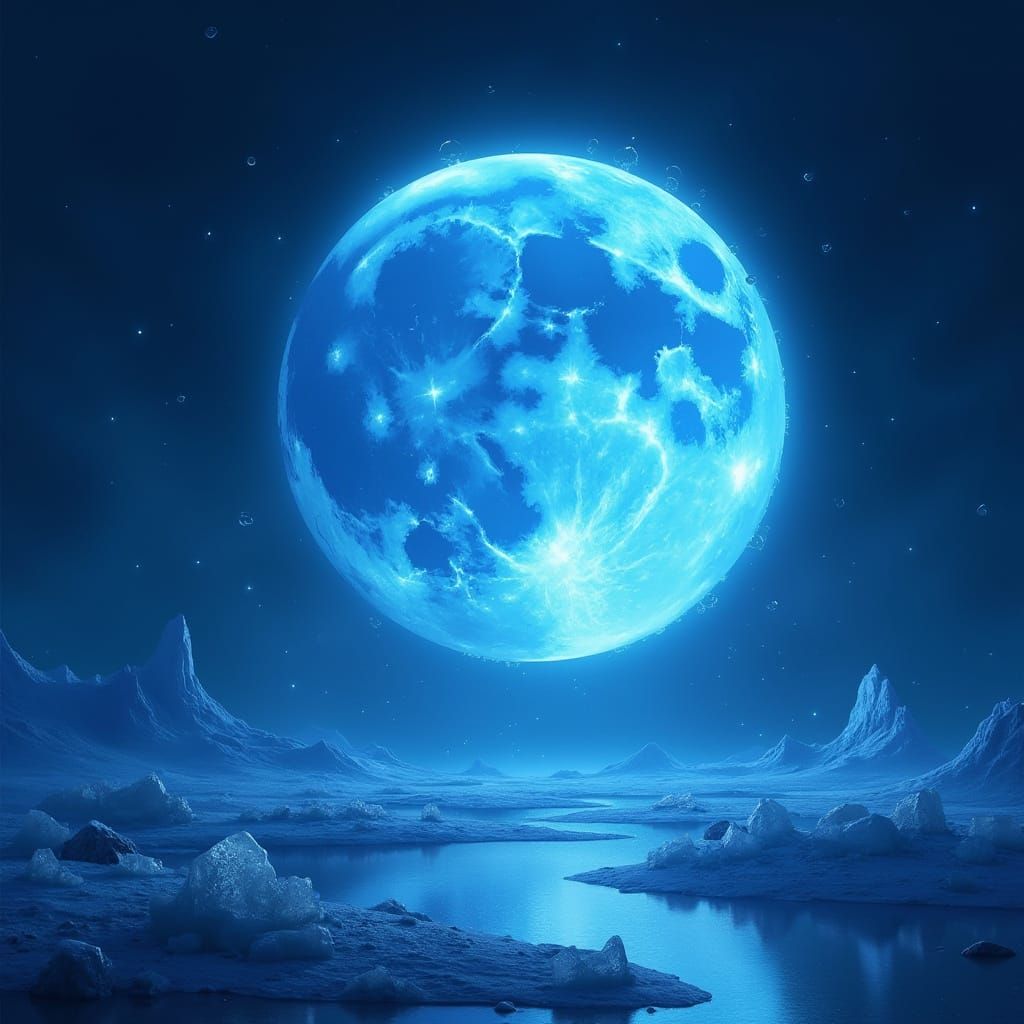 Ethereal Blue Moon Halo Illuminates Frosty Cosmos