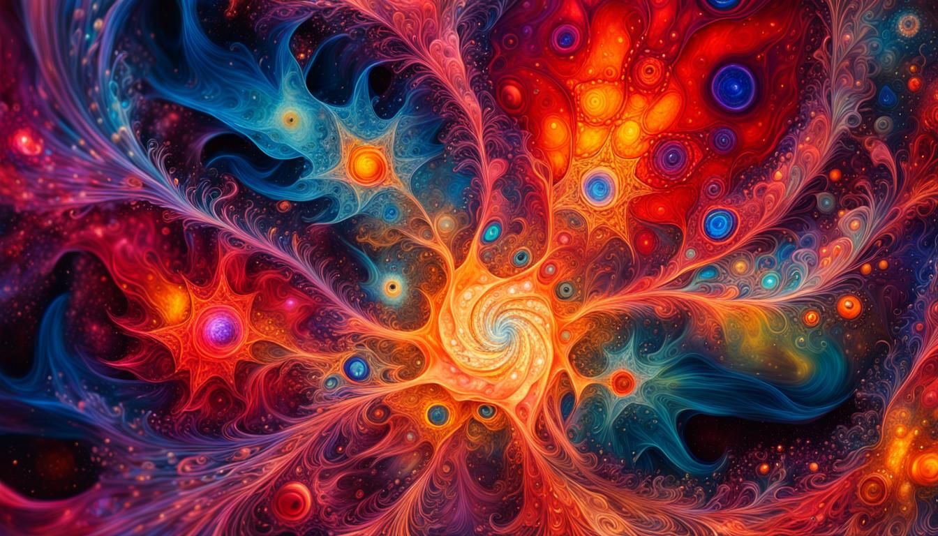 Surreal Cosmic Art with Swirling Plasma Stars