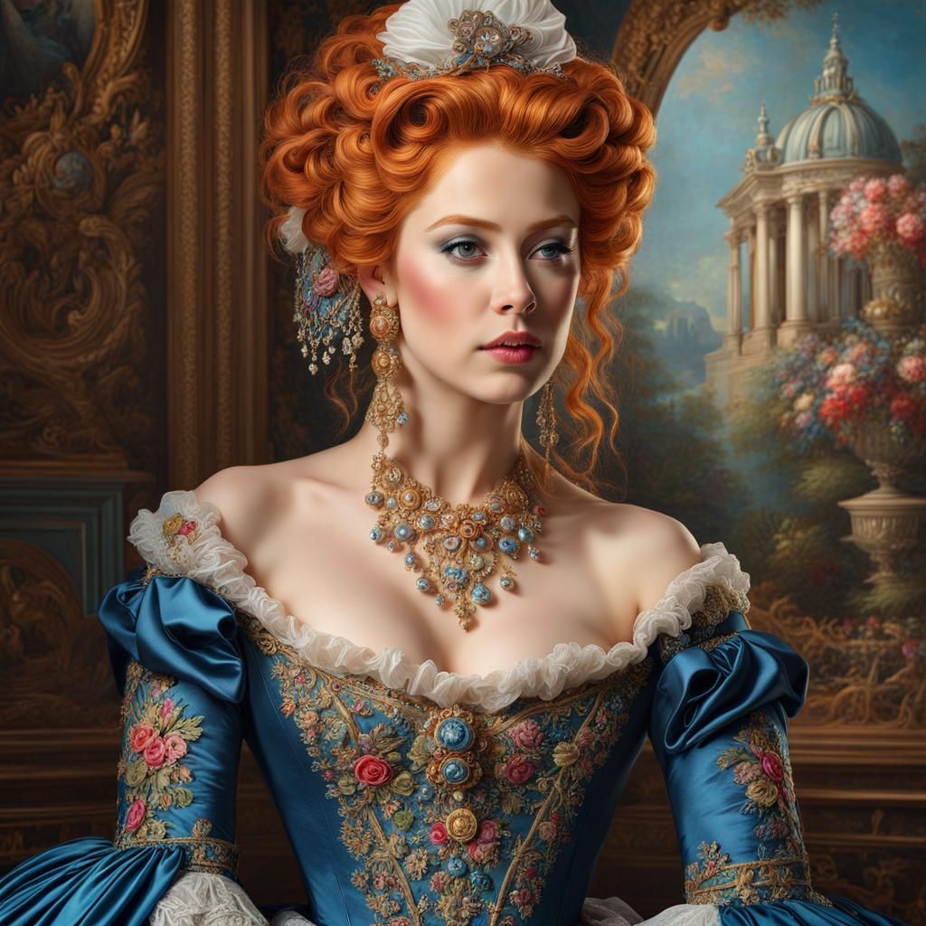 Steampunk Marie Antoinette: Ginger-haired Beauty in 8K