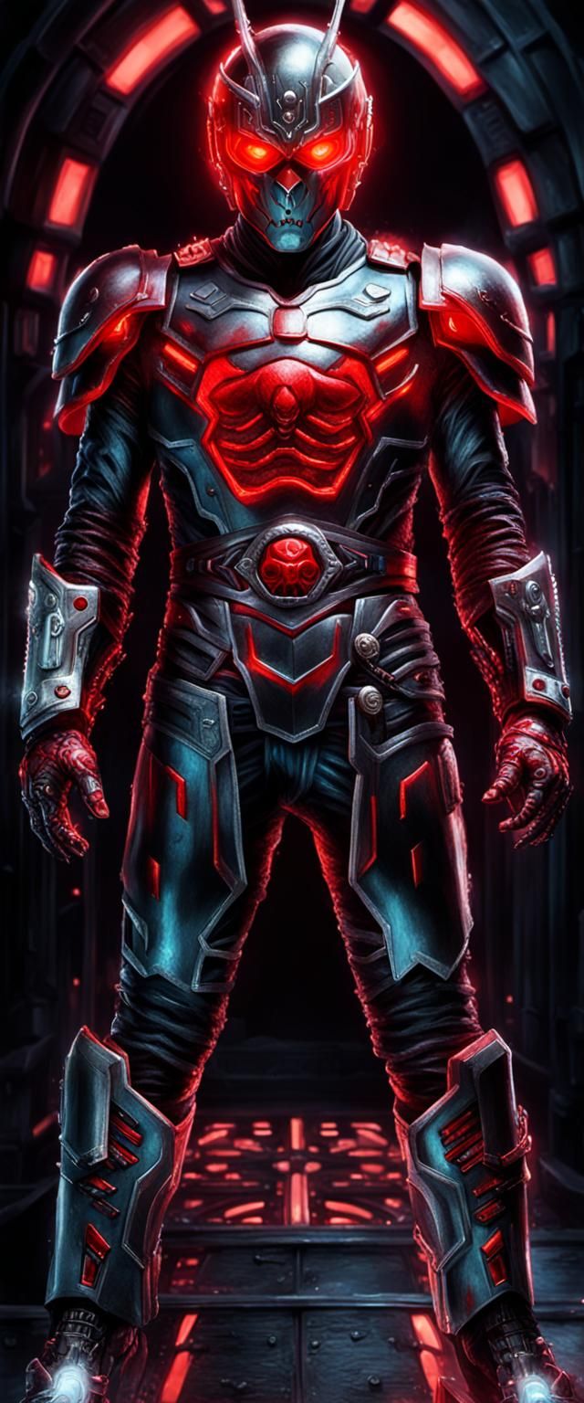 Evil Kamen Rider with Dimensional Portals in Dark Fantasy St...