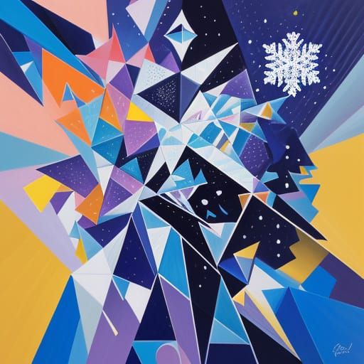 Cubist Figure Shrugging in Moonlight, Geometric Fauvism