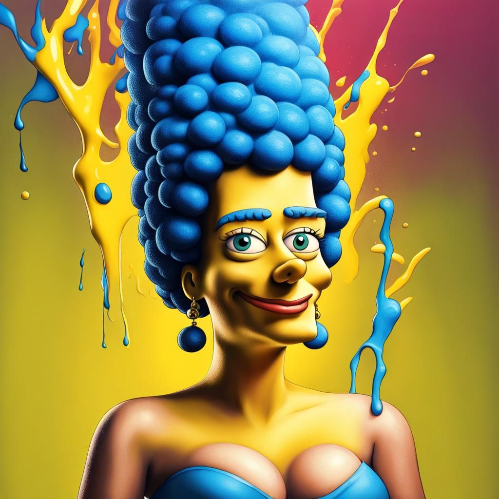 Hyperrealistic Marge Simpson Splash Art Portrait
