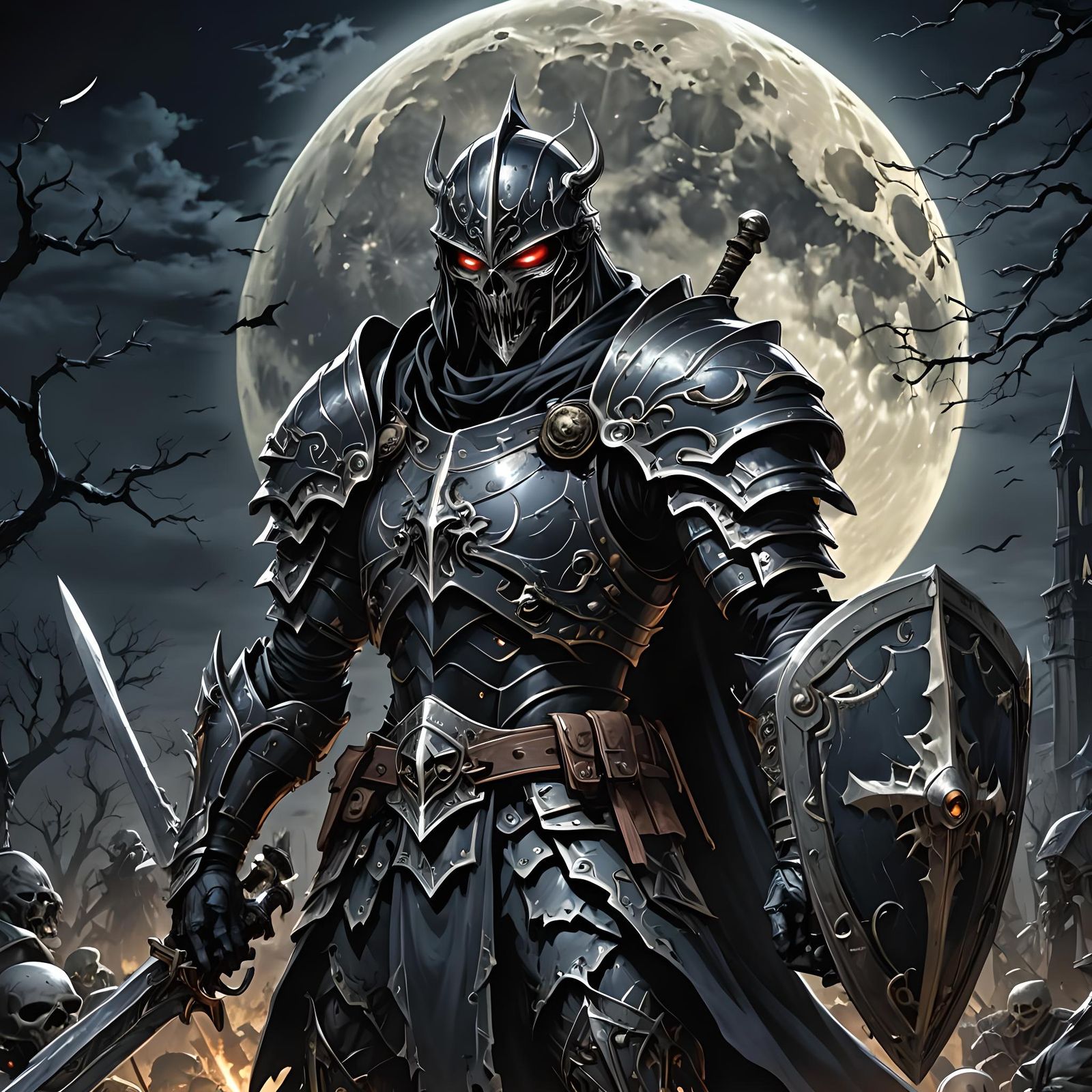 Undead Warrior in Onyx Armor Under Moonlight