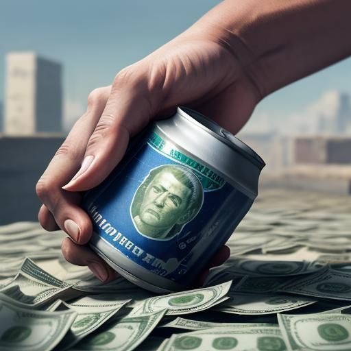 Hand Reaching into Overflowing Can of Money
