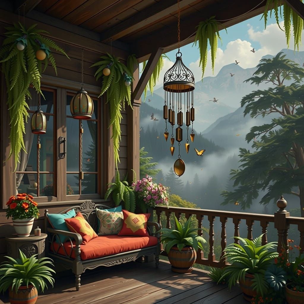 Bohemian Cottage Oasis in Vibrant Colors and Lush Greenery