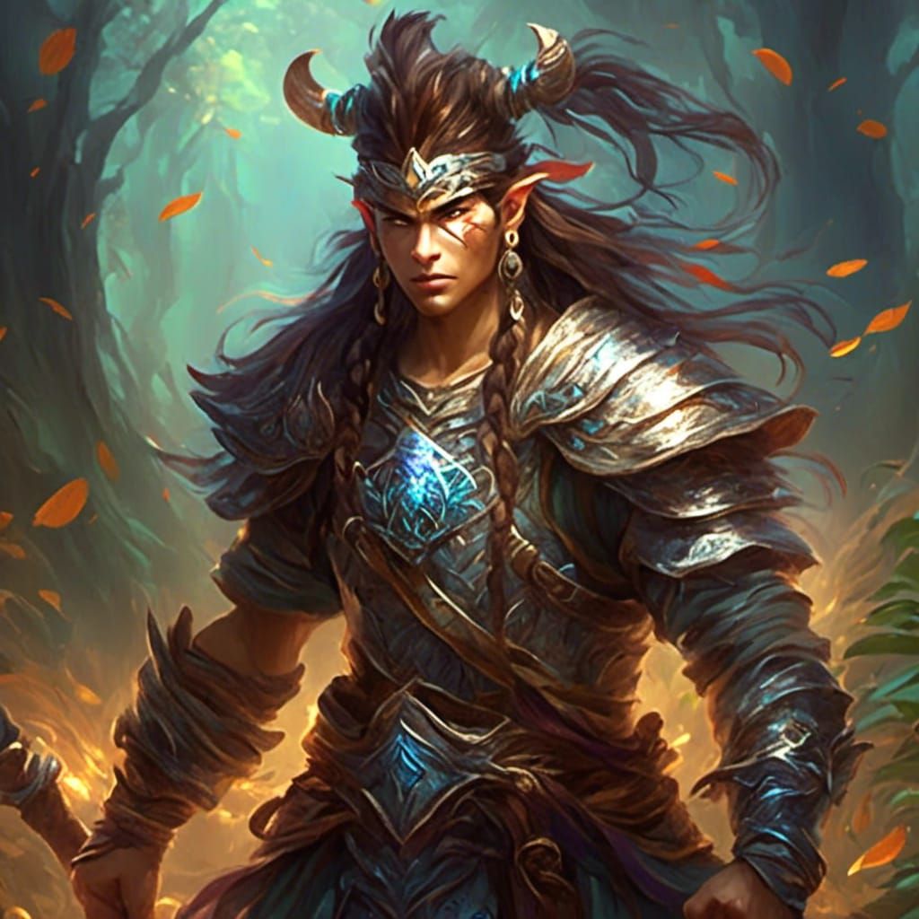 Warrior Portrait with Deep Background in Artistic Style
