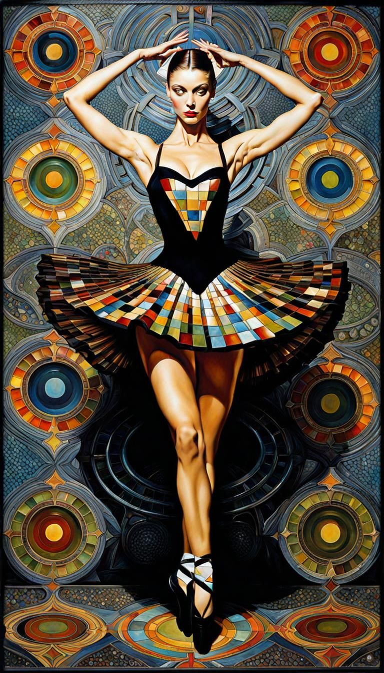 Colorful Ballerina Portrait in Retro Geometric Style