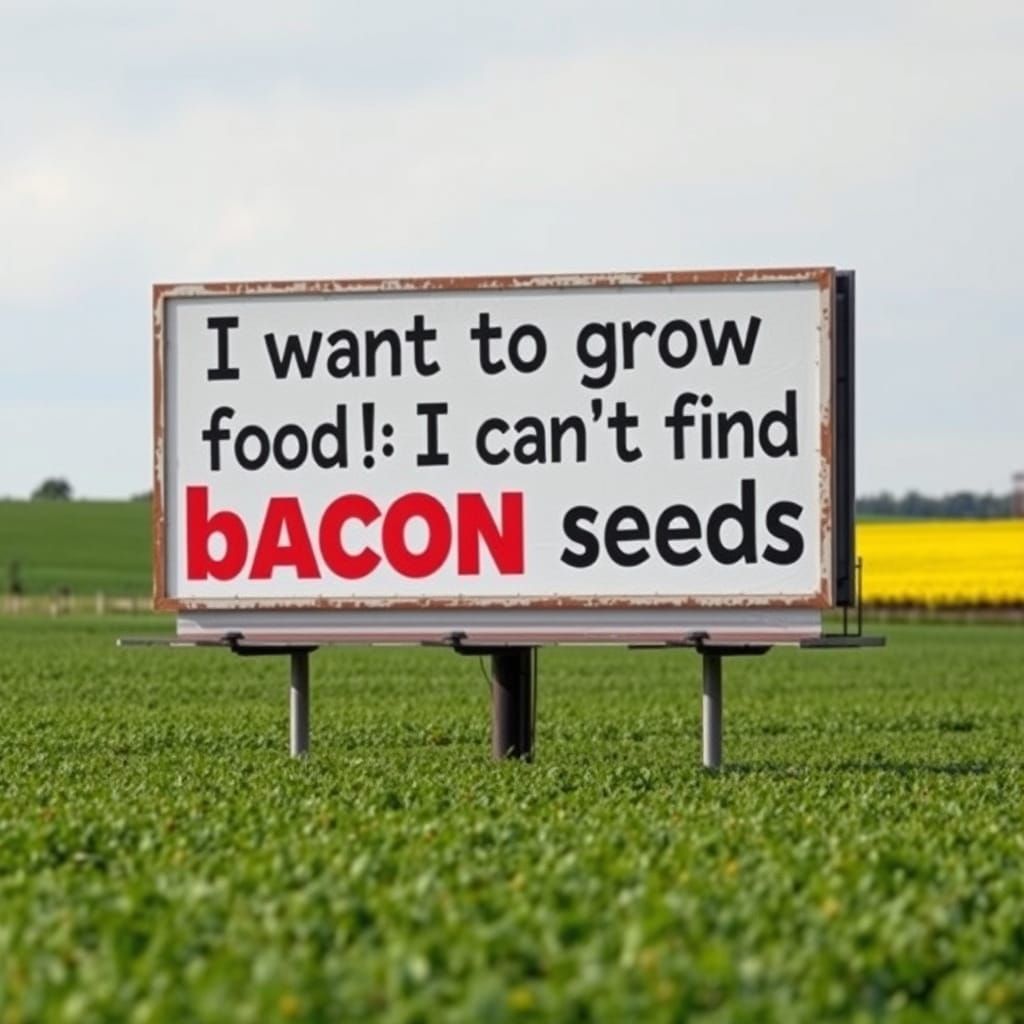 A Billboard in a Farm Field with a Humorous Message