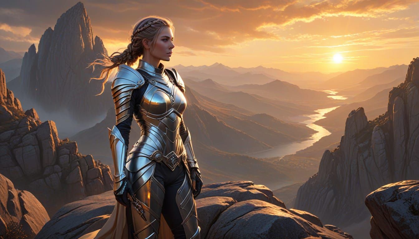 Ethereal Fantasy Warrior in Golden Hour Light