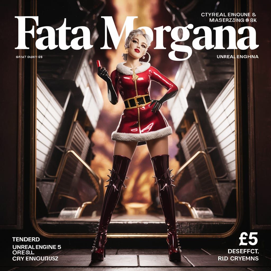 Stunning Fata Morgana Cover Girl in Futuristic Christmas Att...