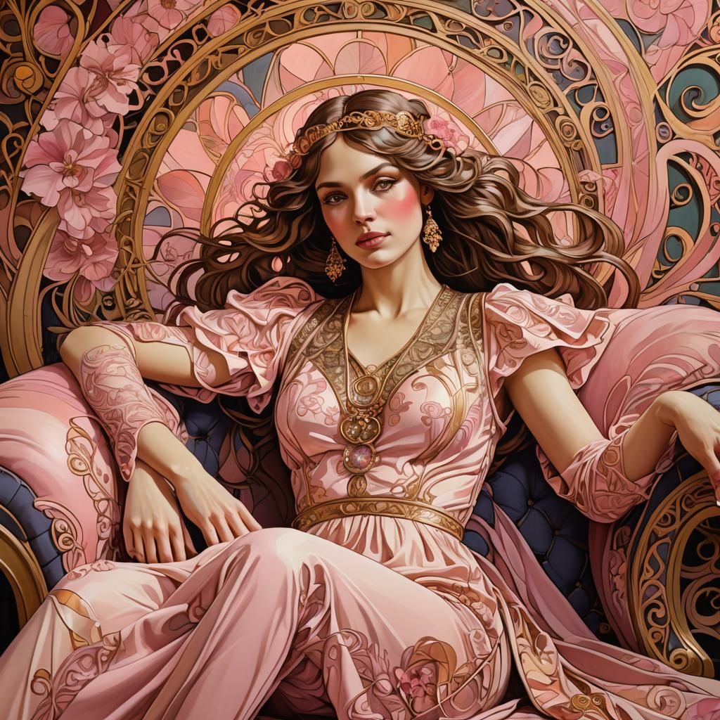 Art Nouveau Portrait with Flowing Lines