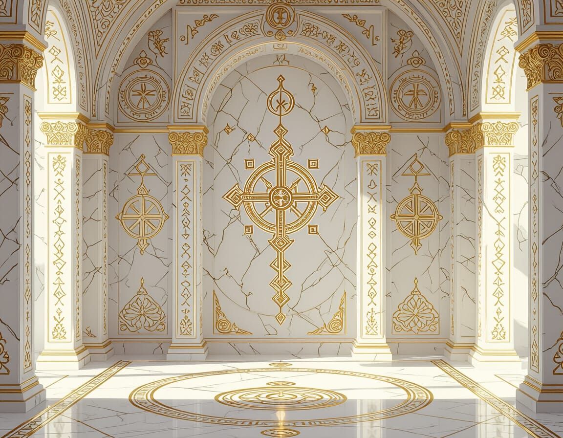 Sacred Symbols in a Marble and Gold Paradise Chamber