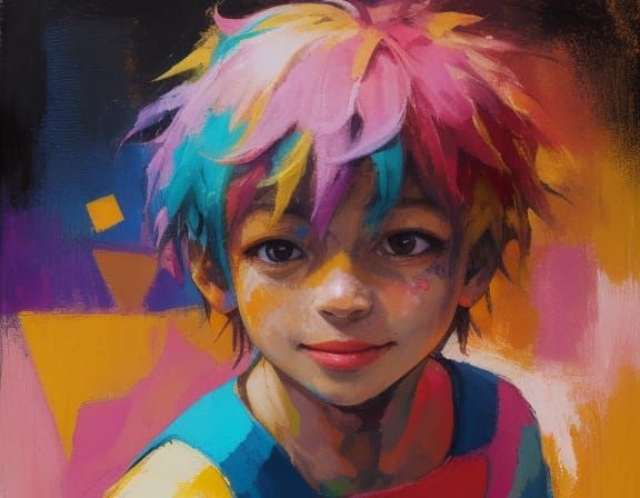 Happy Boy Playing in Paul Klee Style