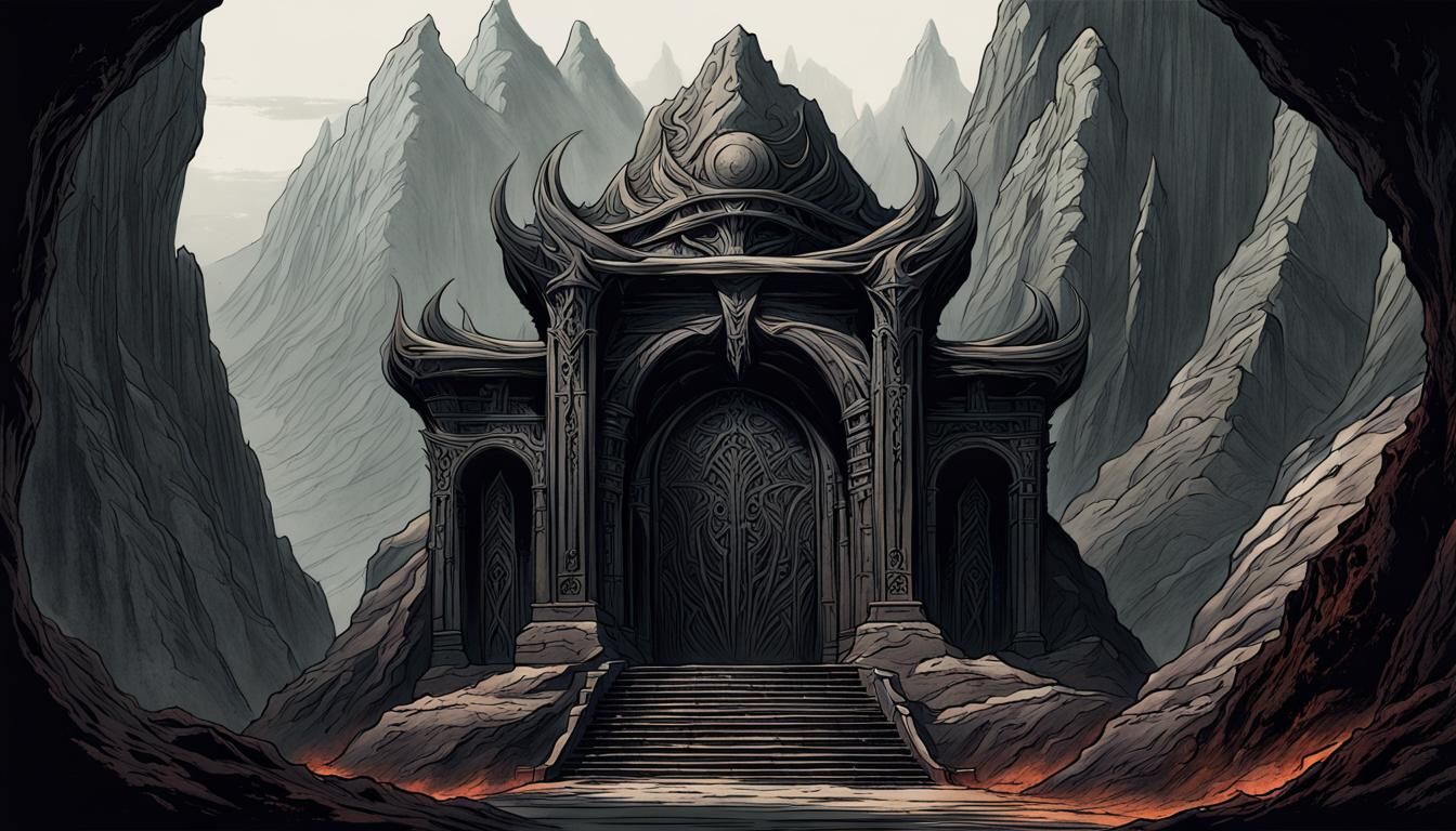 Sinister Art Nouveau Phyrexian Temple in Dark Fantasy Style