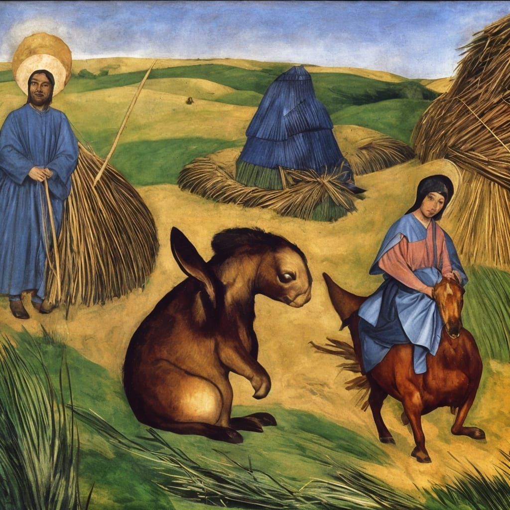 Surreal Rabbit Nurtures Horse in Dreamlike Landscape