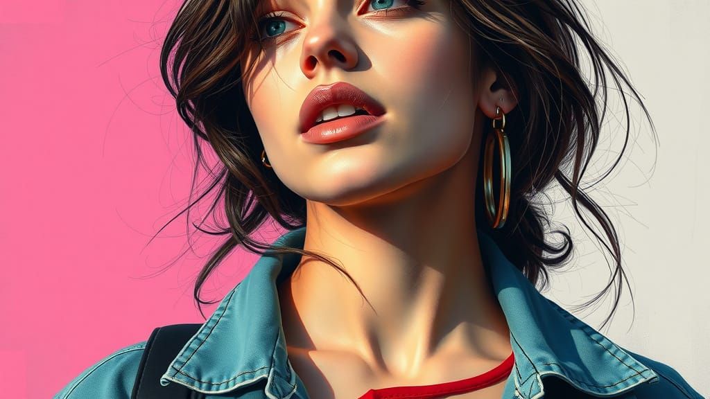 Hyperrealistic Woman Portrait in Pop Art Style