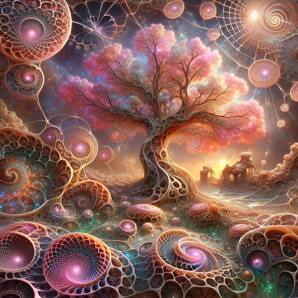 Ethereal Tree of Light in Cosmic Bio-Dome