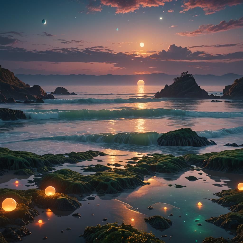 Ethereal Bioluminescent Seascape at Twilight: Fantasy Concep...