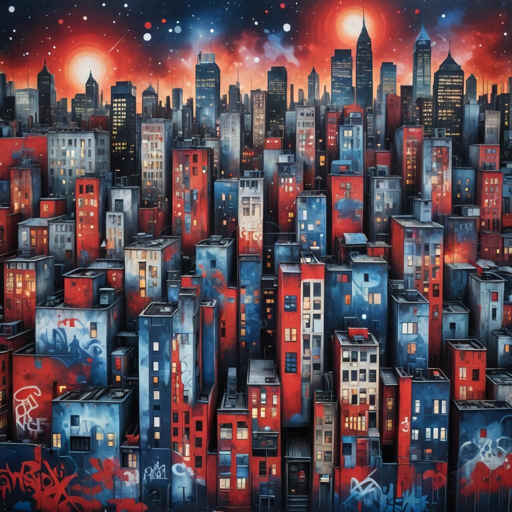 Ethereal Graffiti: Urban Mural with Celestial Themes