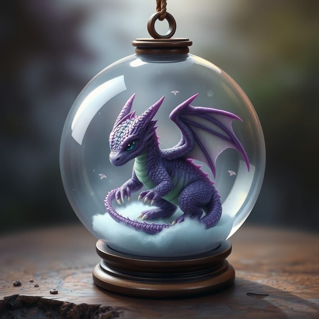 Baby Dragon in Orb: Fantasy Art Illustration