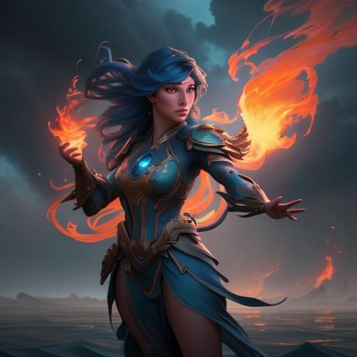 Water Girl and Fire Boy Dance, Hyperdetailed Splash Art