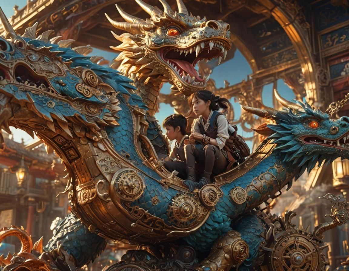 Steampunk Dragon Ride: Fantasy Concept Art