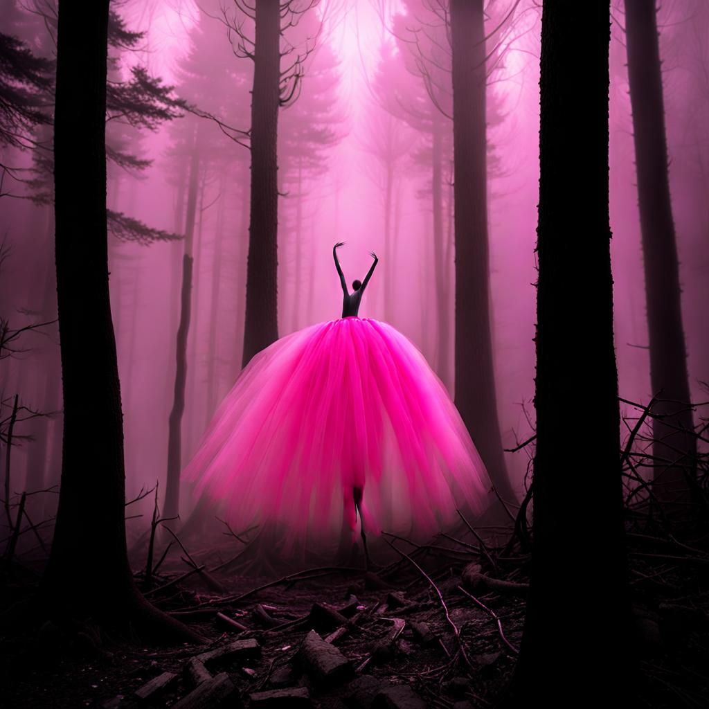 Slender Man in Pink Tutu: Creepy Forest Photo