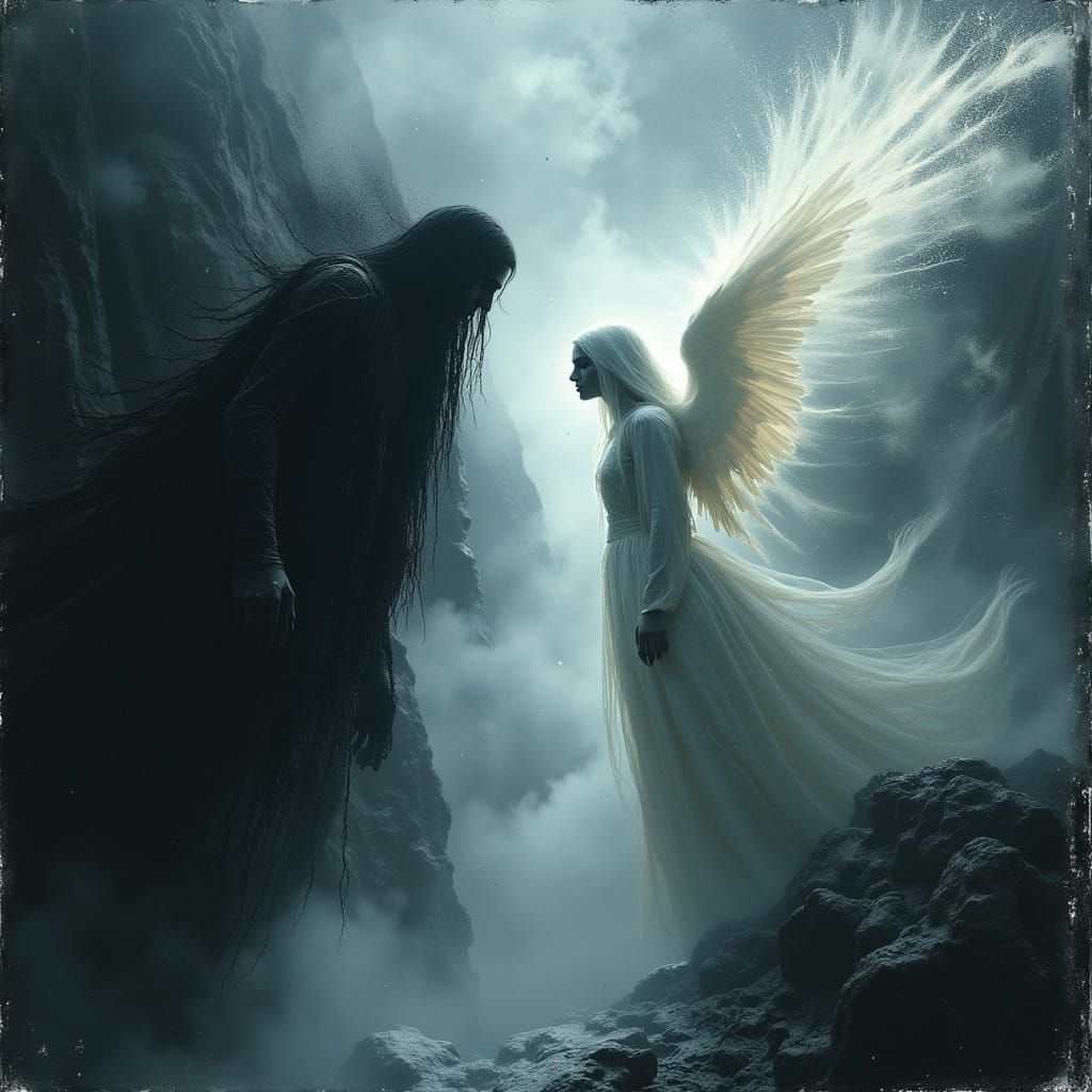 Angel of Light Meets Fallen Angel in Dramatic Fantasy Art