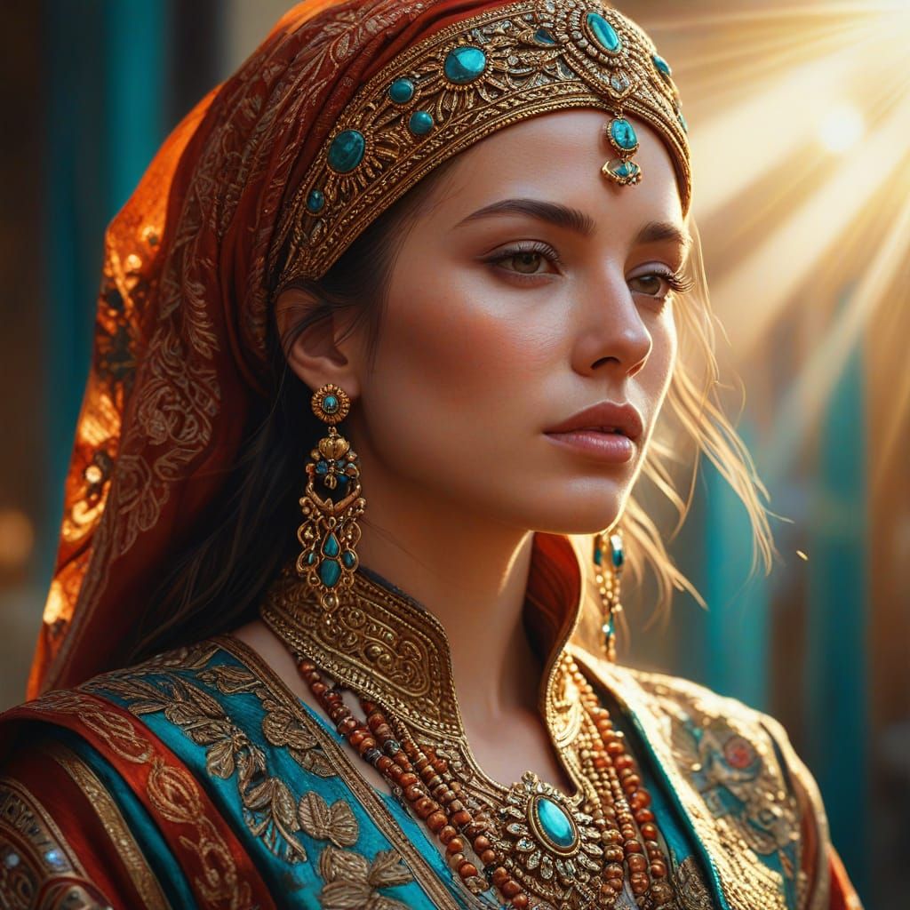 Hyperrealistic Oil Painting of Woman in Crimson