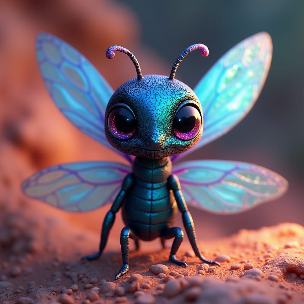 Iridescent Black Dragonfly with Dreamworks Animation Style