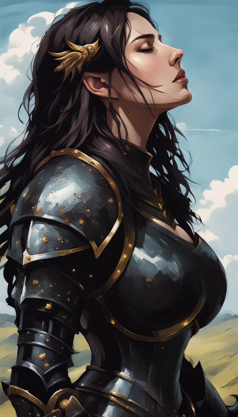 Brunette Female Knight in Sunlight, Comic Art Style