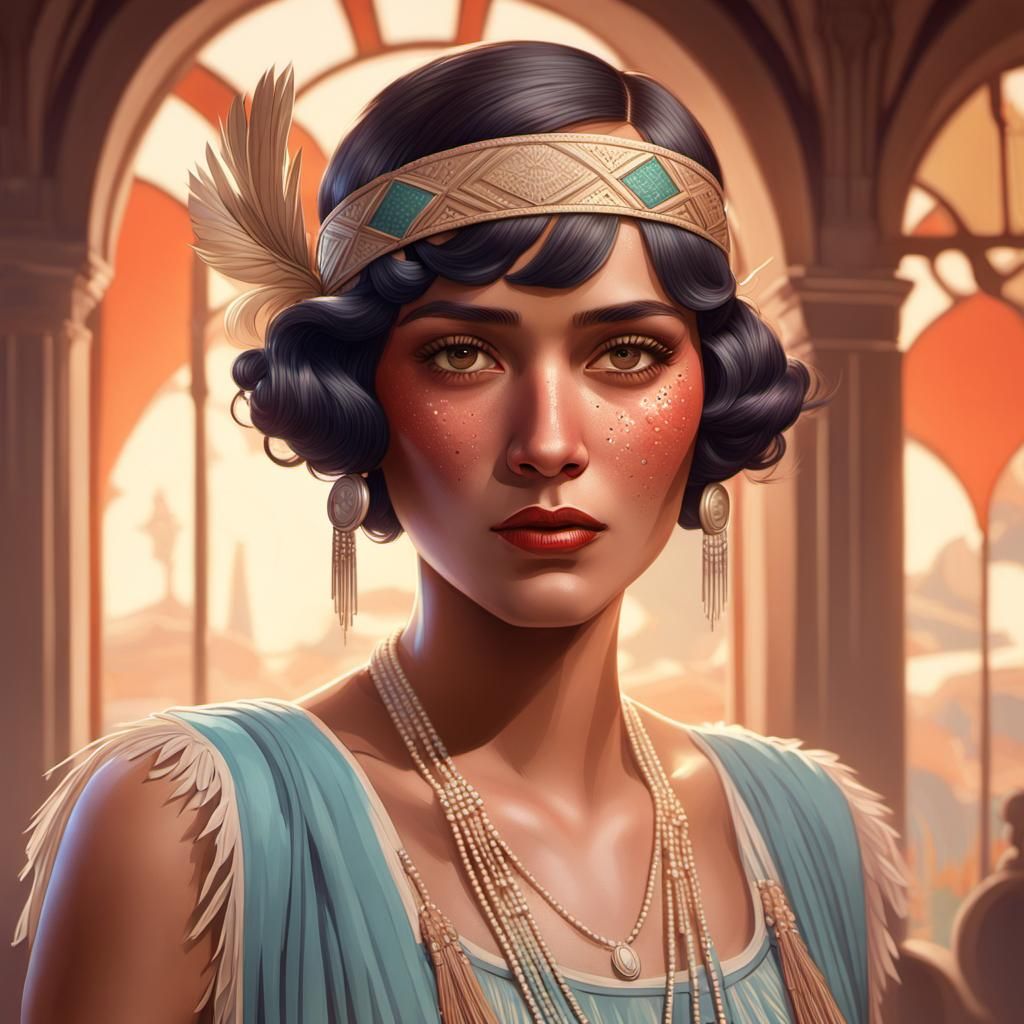 1930s Hispanic Woman Portrait in Art Deco Style