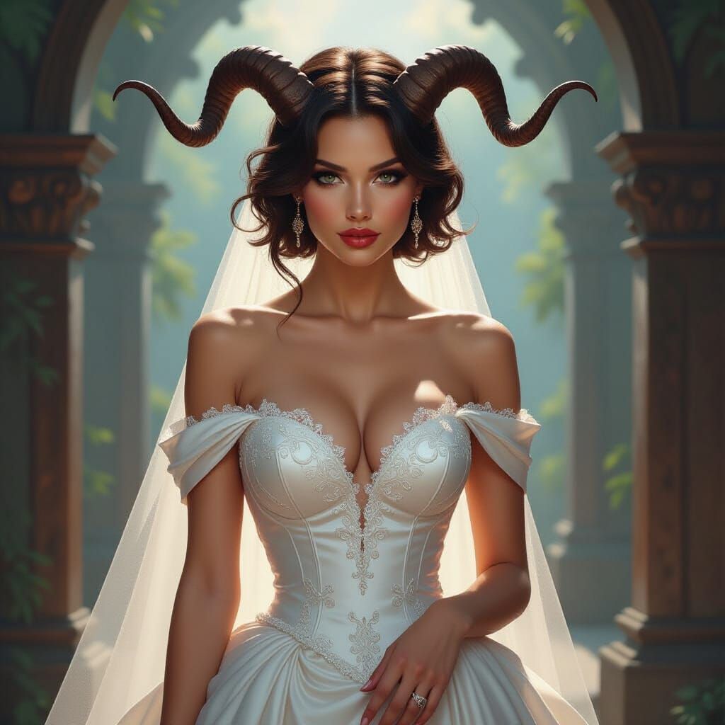 Tiefling Bride in Ethereal Fantasy Oil Painting