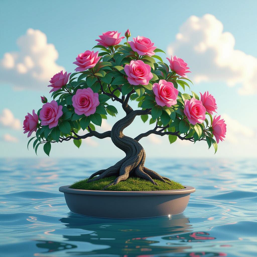 Bonsai Rose on Ocean, Anime 3D Art Style