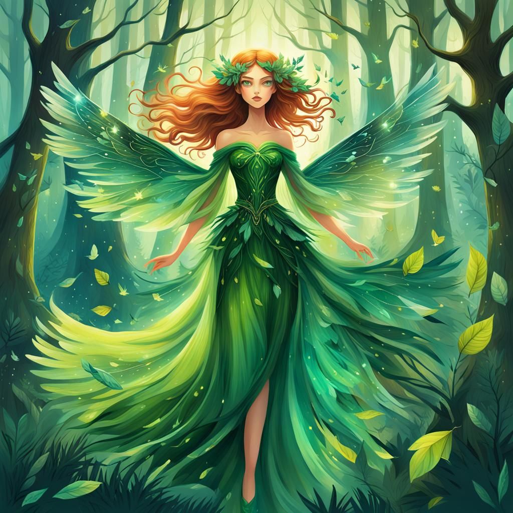 Enchanting Fae in Vibrant Forest Landscape
