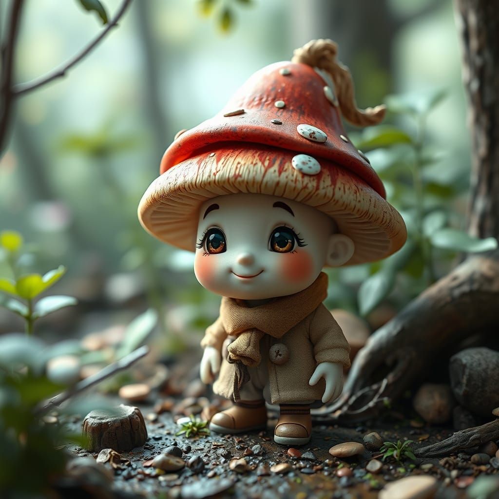 Whimsical Mushroom Gentleman in 3D Anime Style