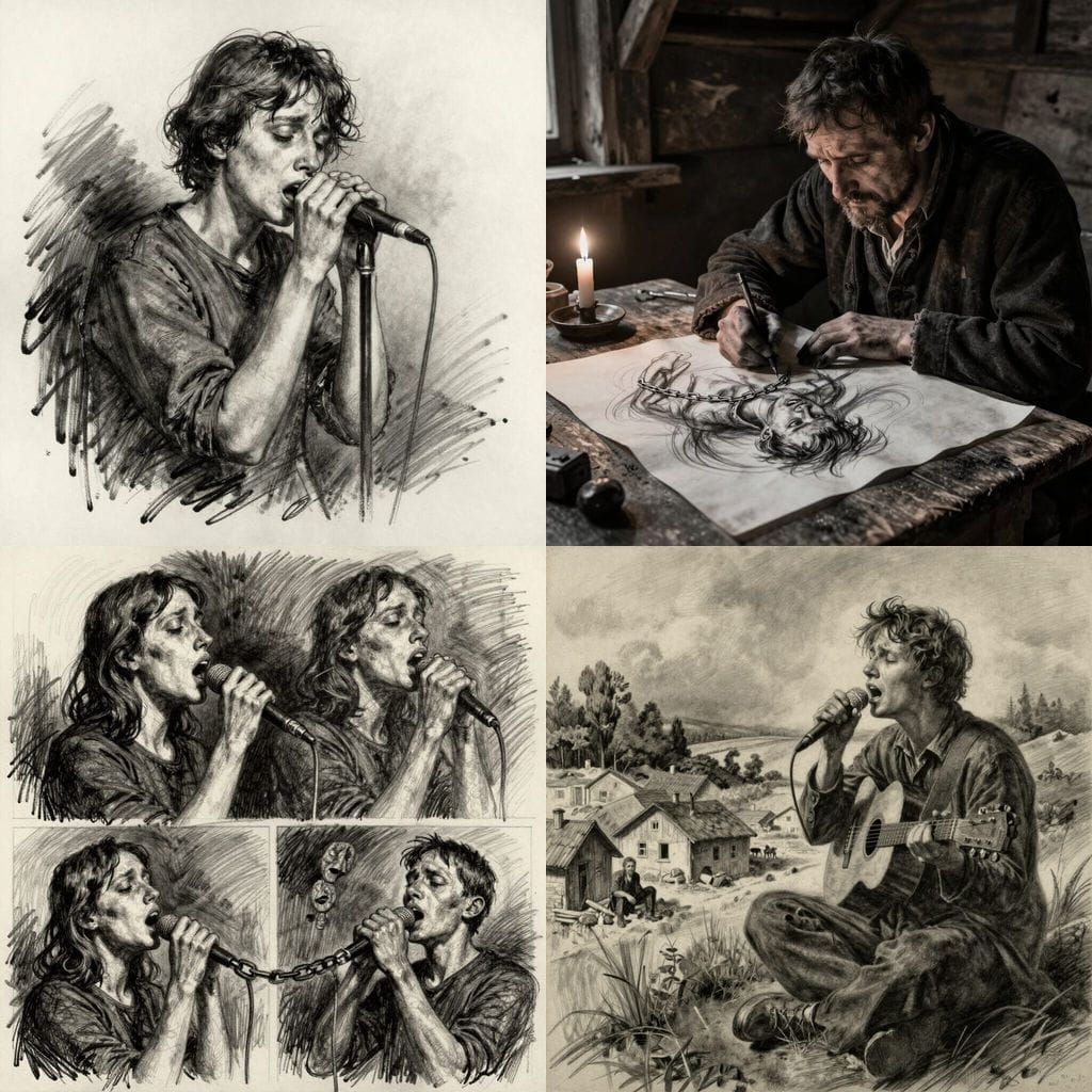 Melancholy Soul's Lament in Charcoal Drawing