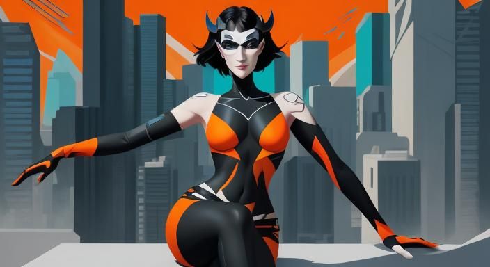 Woman with Markings in Cubist Art Deco Style