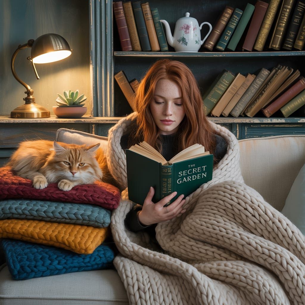 Cozy Reading Nook with Cat: Matte Painting