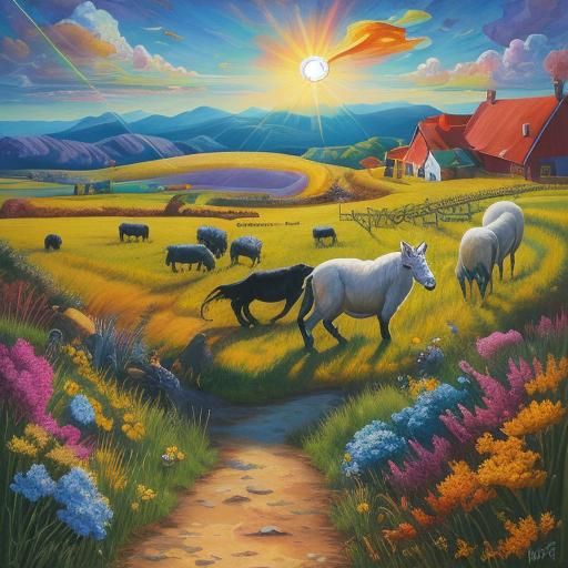 Chaotic Ram Attack: Surreal Digital Art Scene