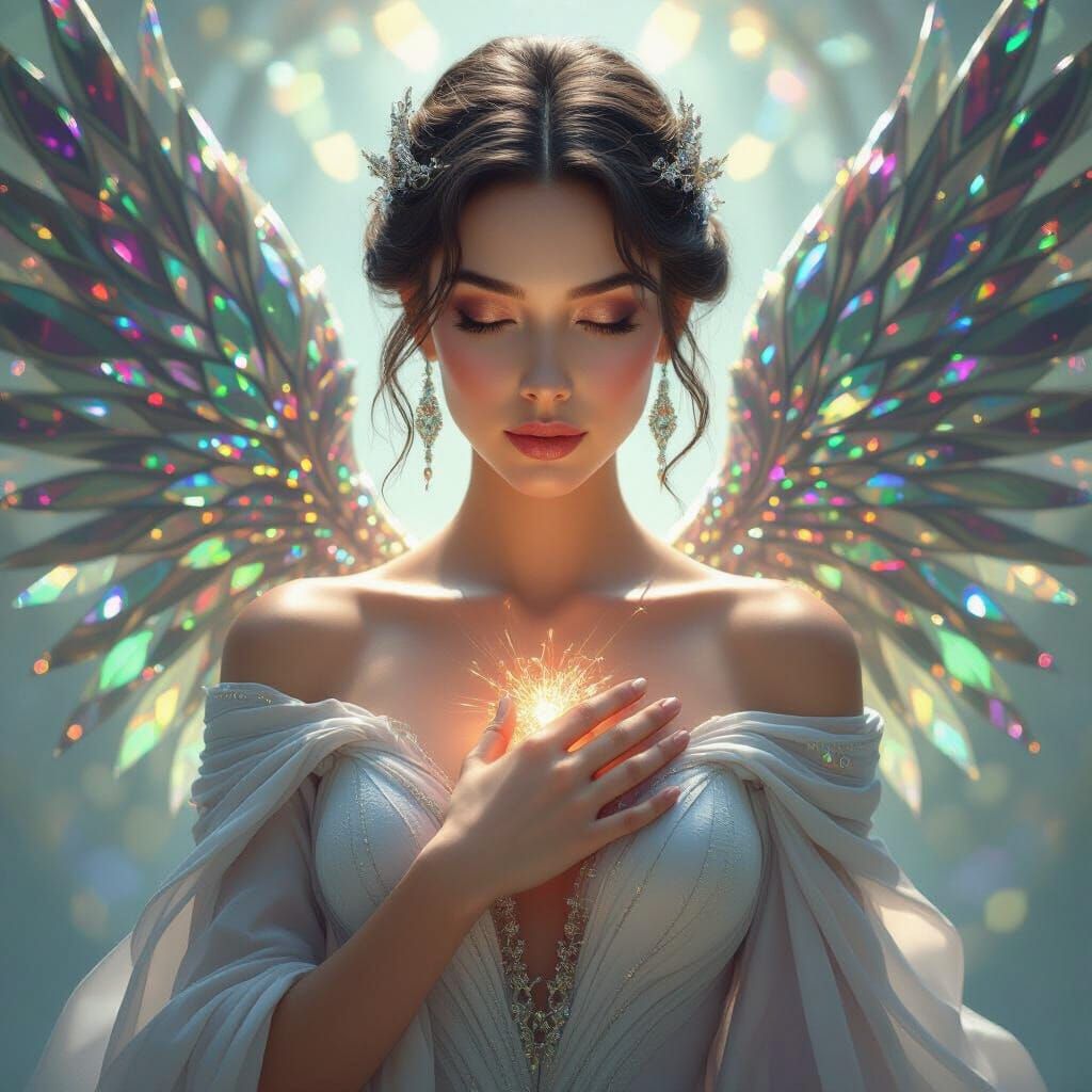 Divine Feminine Embodies Inner Worth with Gemstone Wings