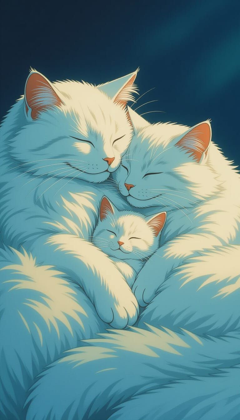 Two White Cats in Serene Slumber