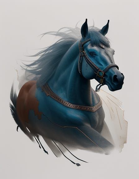 Mongolian Portrait with Horse in Double Exposure