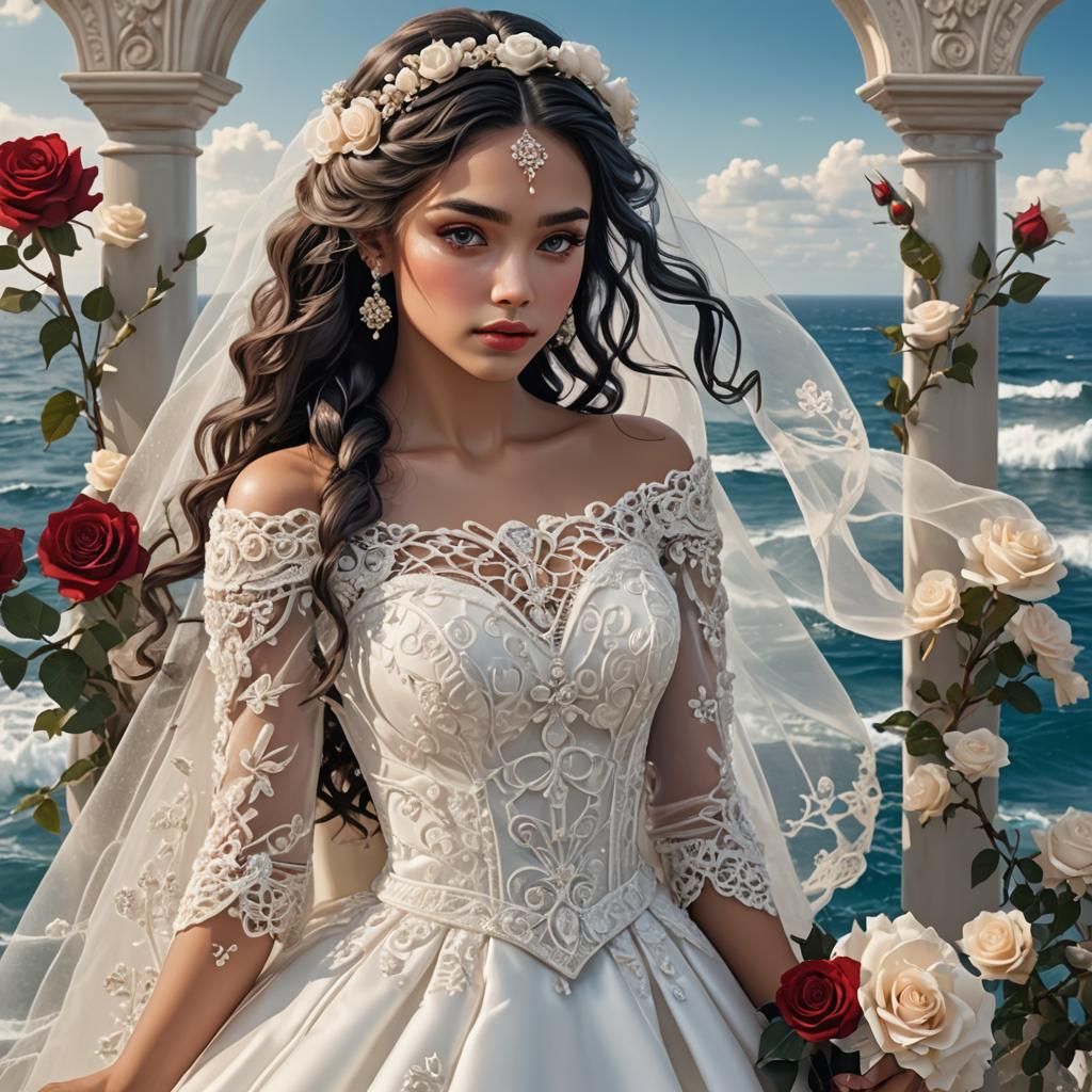 Bride with Roses, Pre-1900s Fantasy Illustration