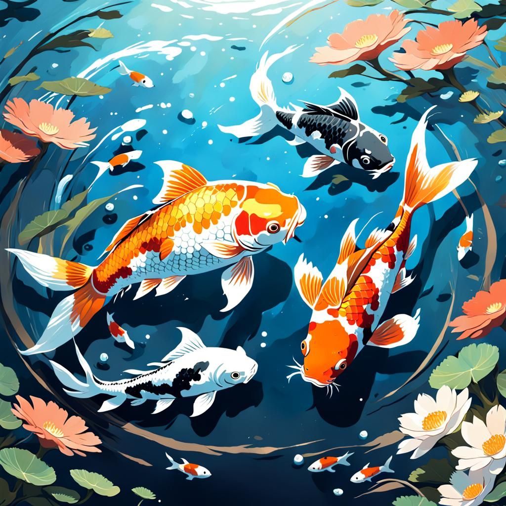 Yin Yang Koi Fish in Anime Style