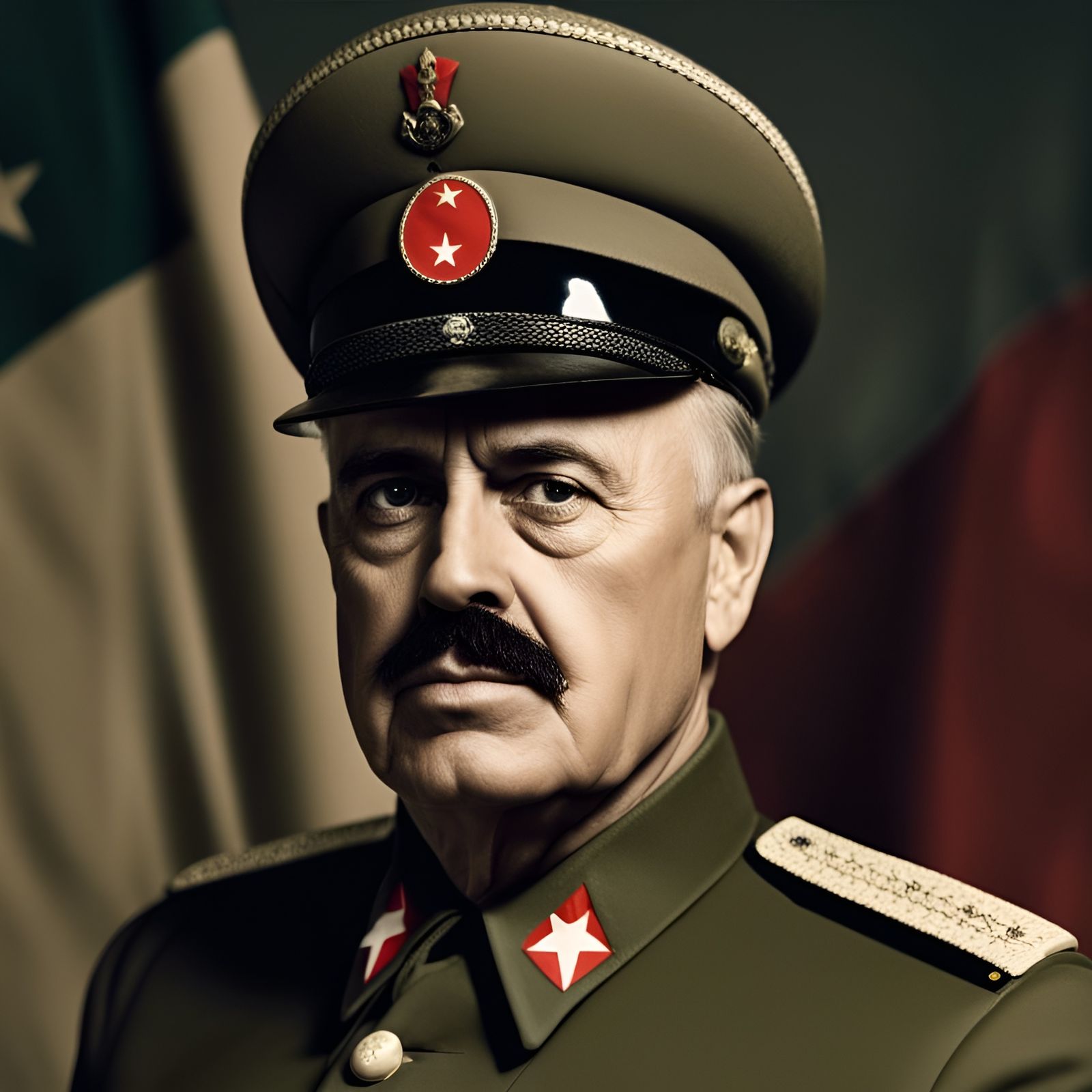 Authoritarian Leader Portrait with National Flag