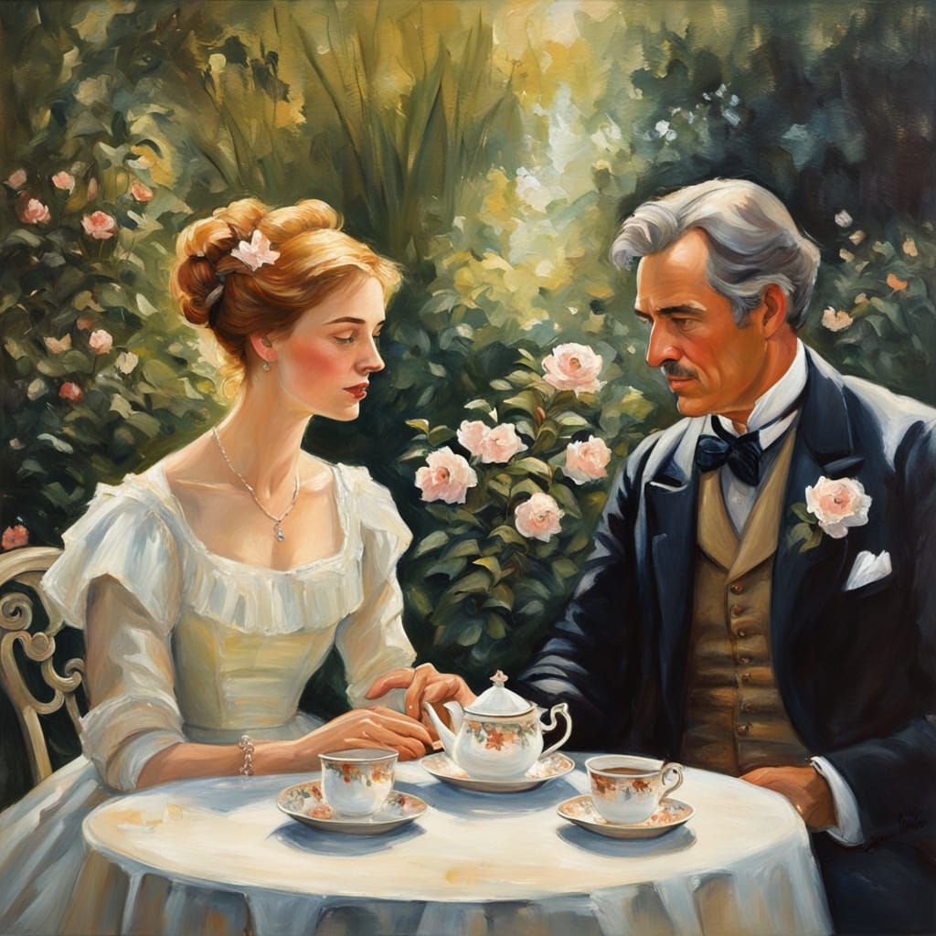Emma and Mr. Knightley Enjoy a Whimsical Afternoon Tea