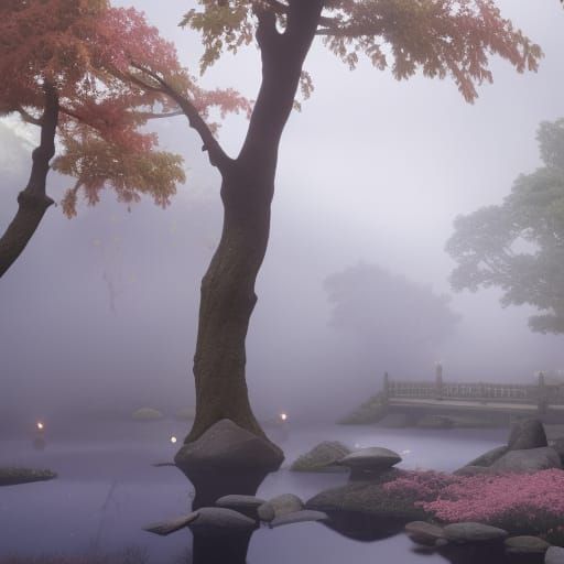 Fantasy Japanese Mountainside with Floating Lanterns