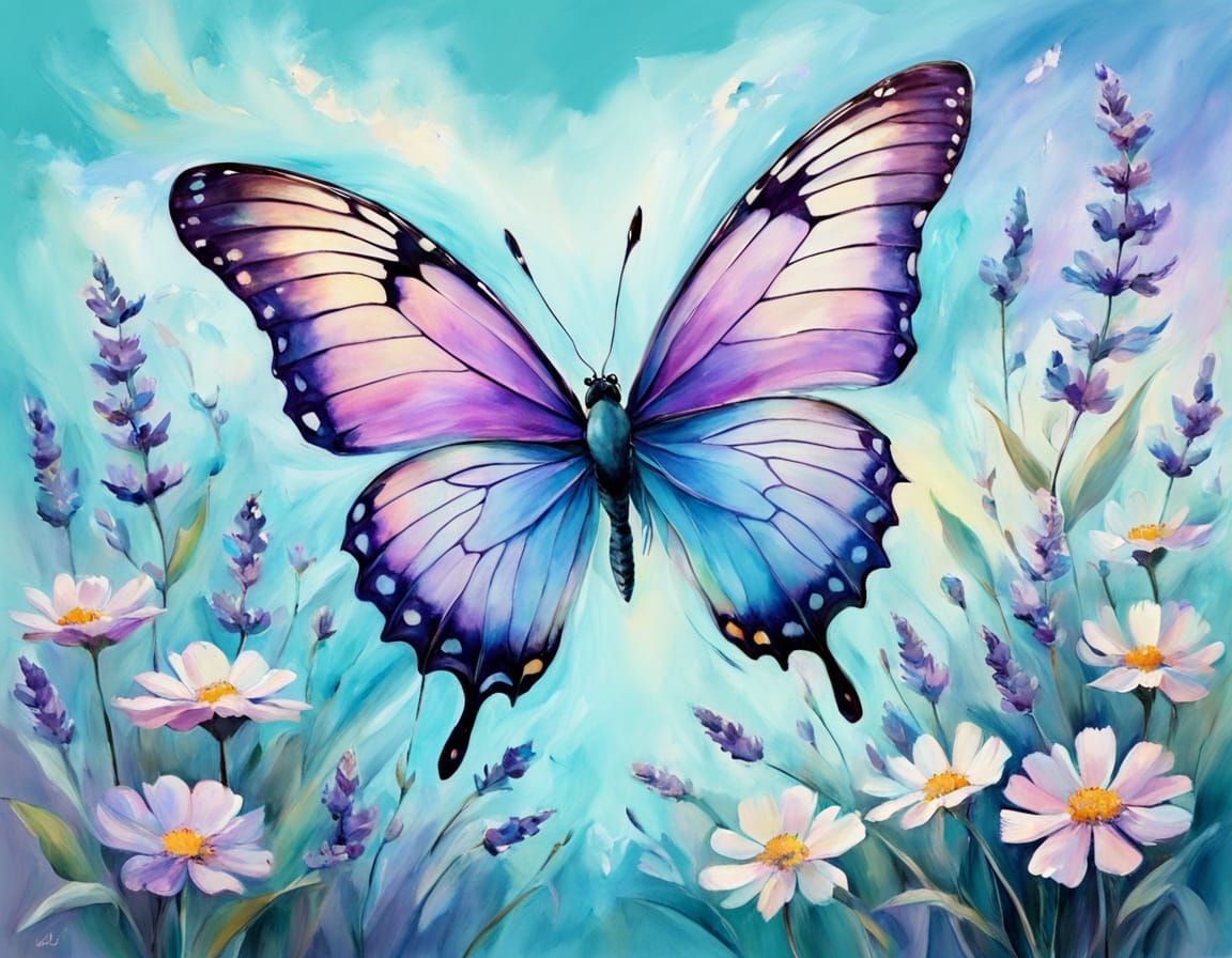 Ethereal Floral Composition with Pastel Butterfly as Waterco...